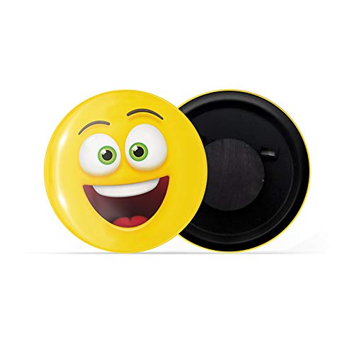 dhcrafts Yellow Color Round Fridge Magnet Smiling Brightly Emoji Glossy Finish Design Pack of 1 (75 mm)